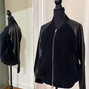 Black All Saints Leather Sleeve Sherpa Bomber Jacket -
